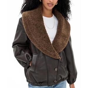 NEW BLANKNYC icon status faux leather puffer jacket in sweet talk brown